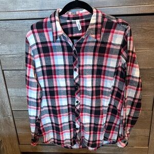 Plaid Button-Down Flannel - Red, Black, White